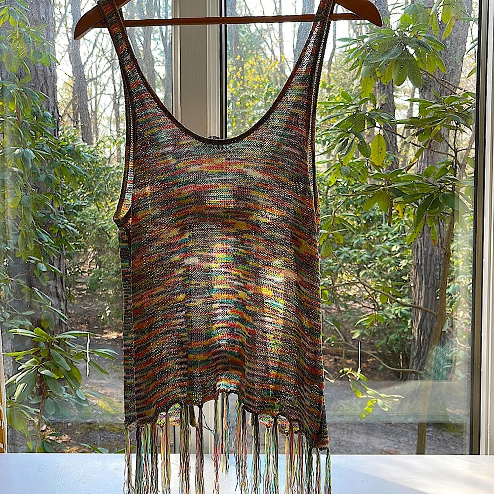 Vintage Havana knit open back tassel tank.